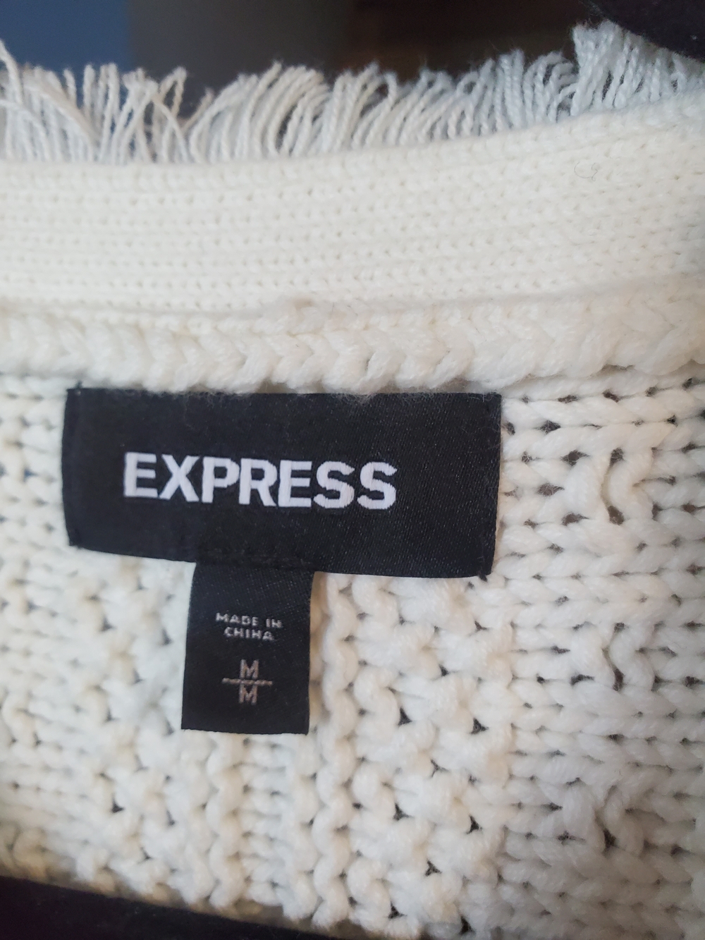 Express Cream Fringe-Trim Gold-Button Knit Cardigan - Picture 4 of 8